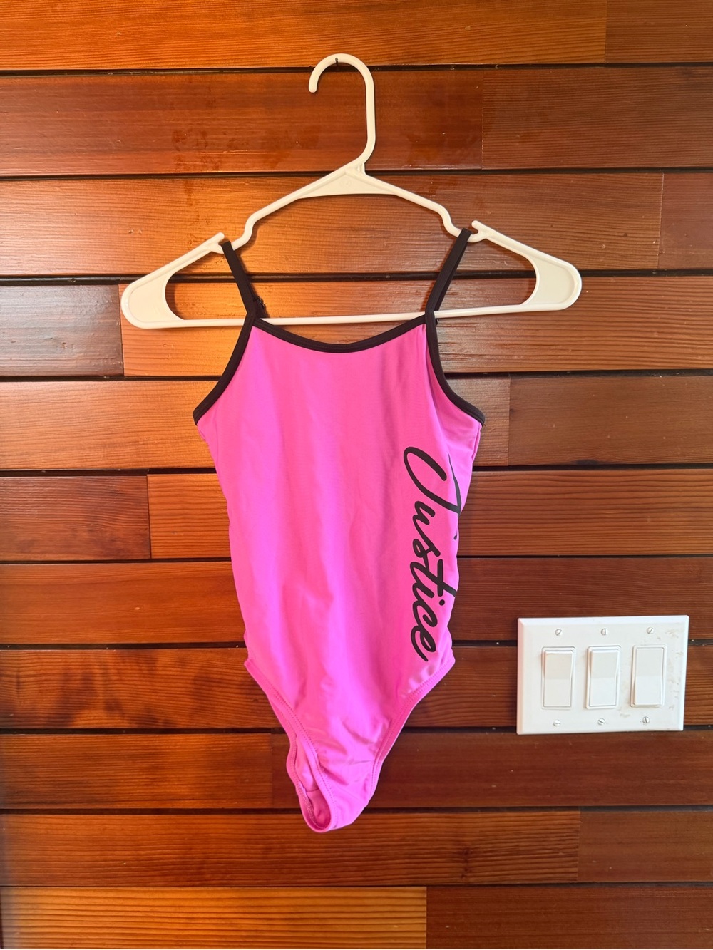 Justice Pink One-Piece Swimsuit with Black Trim